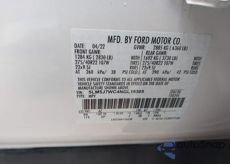 2022 Lincoln Aviator Reserve from USA, damaged, VIN 5LM5J7WC4NGL18305